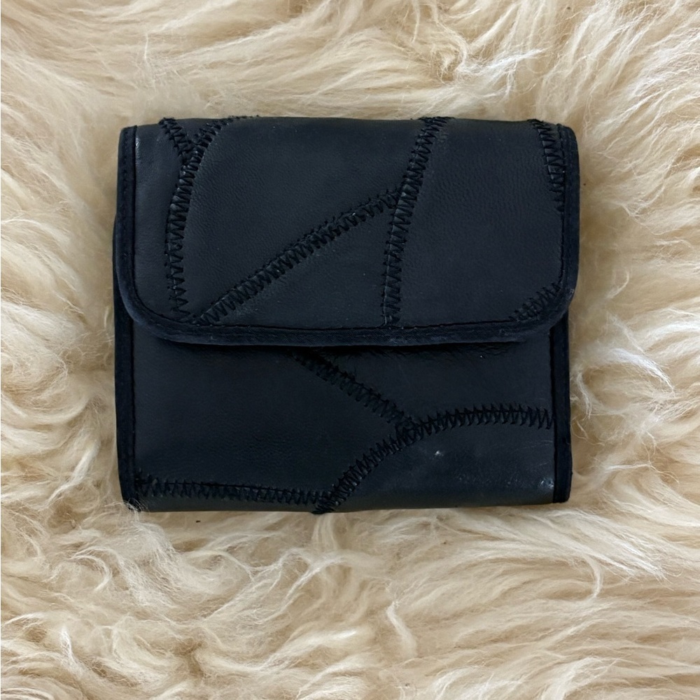 Black Leather Patchwork Bi-Fold Wallet